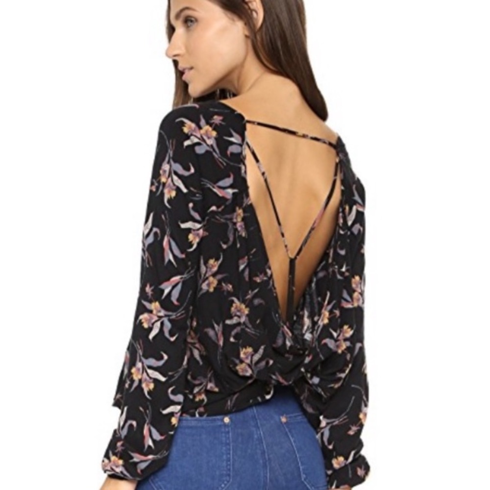 Free People Elsa Floral Open Back Shirt